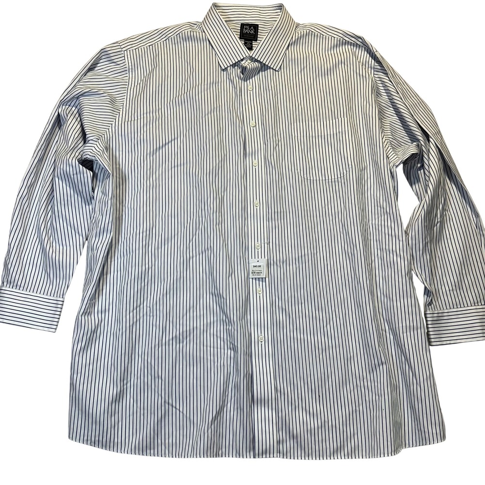 Jos. A.‎ Bank Traveler Dress Shirt Mens 19 36 Blue White Striped Business NEW